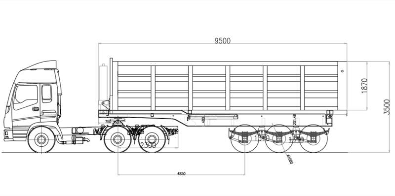 Drawing of 3 Axle Tipper semi trailer